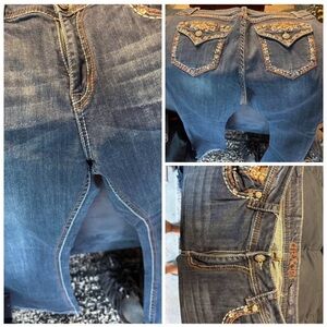 Grace in LA Blue Boot Cut Jeans with Embellished Pockets